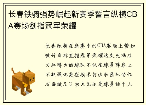 长春铁骑强势崛起新赛季誓言纵横CBA赛场剑指冠军荣耀